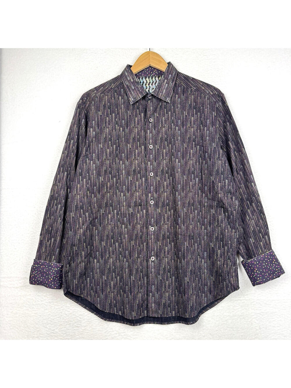 Robert Graham Flip Cuff Mens Large Classic Fit Purple Confetti Retro Button Up
